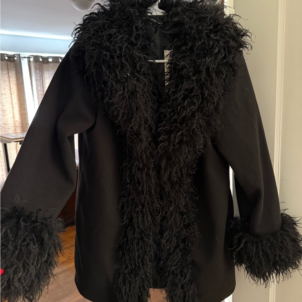 Black silence and noise Fauxfur trim black coat size small never worn, brand new